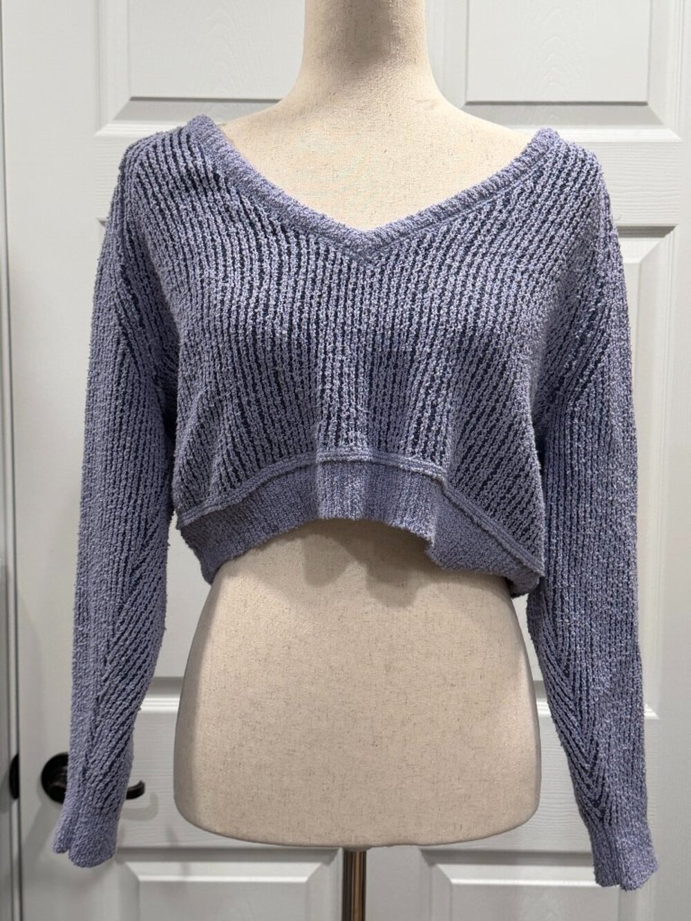 Free People Deep V-Neck Lavender Crop Sweater, XS